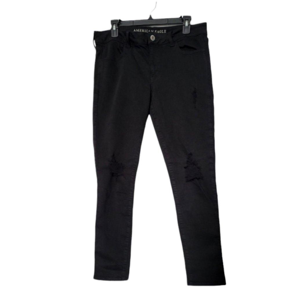 American Eagle Slightly Distressed Black Jeans Super Stretchy